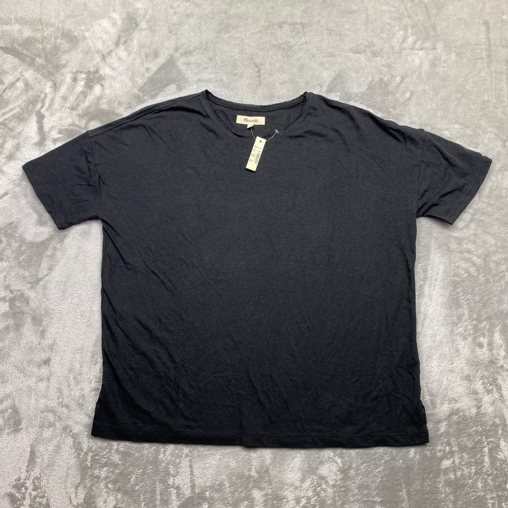 Madewell Linen Cotton Blend Short Sleeve T-Shirt Black AN485â XS Women Preppy